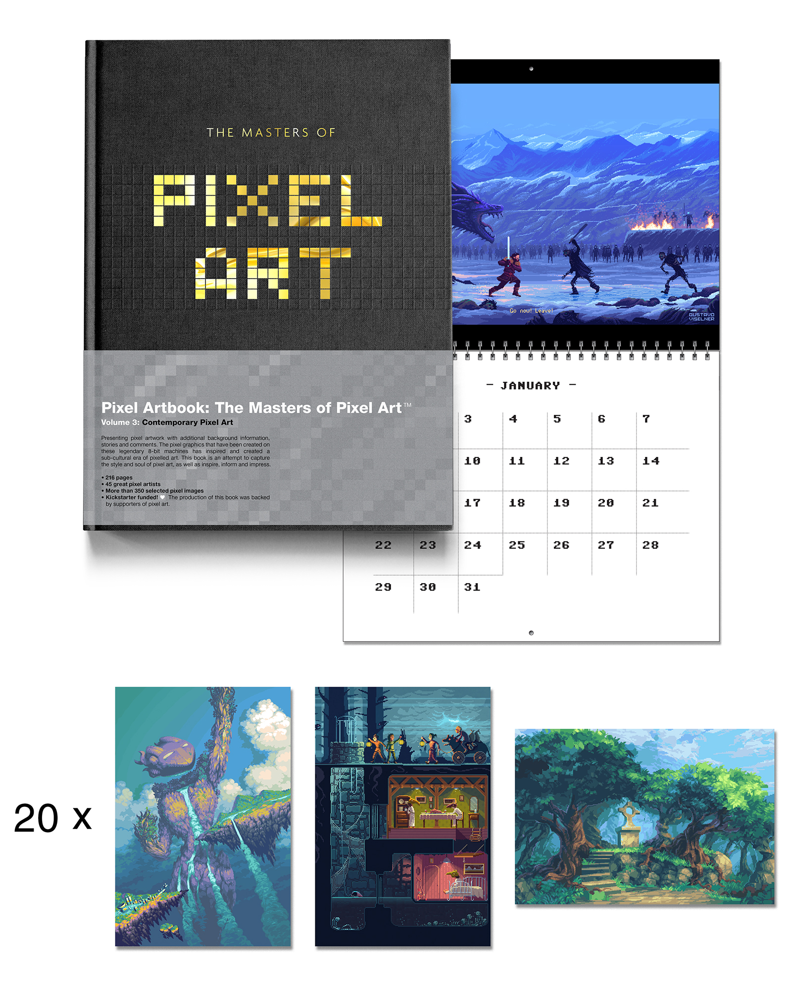 Package The Masters of Pixel Art volume 3 & Calendar & Postcards